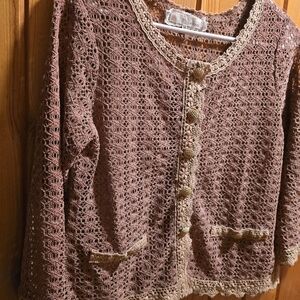 A'Reve Crochet Cardigan - Brown and Cream
